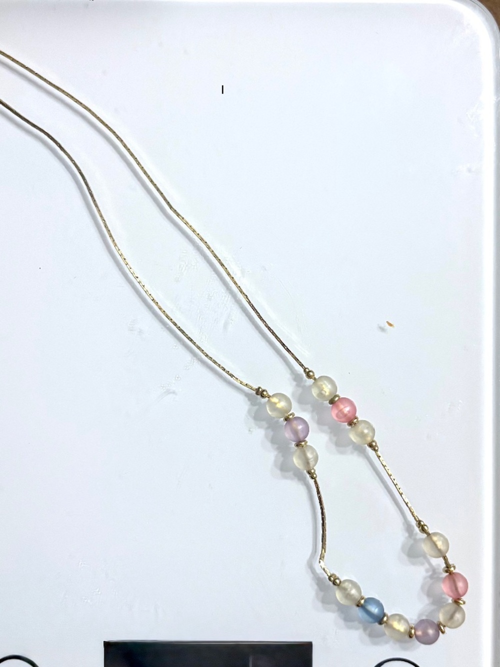 Vintage Pastel Beaded Gold Colored 15" Necklace